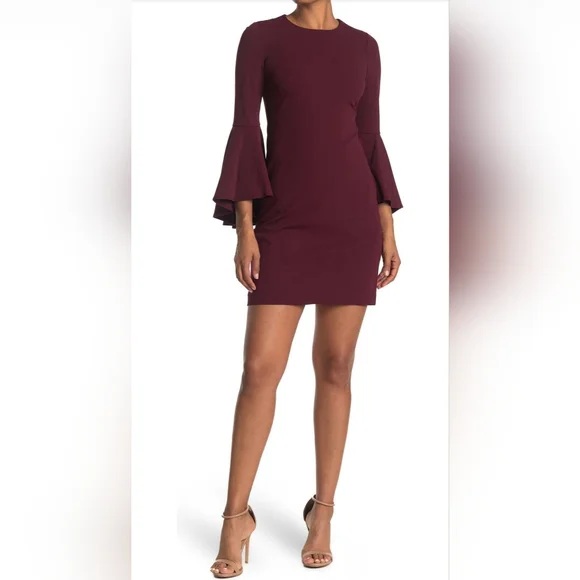slim fit dress slacks Calvin Klein Printed Chiffon Bell-Sleeve Dress MSRP $119 – DGFOutlet main image 1